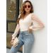 Fayenne Womens Tops Deep V Neck Cross Wrap Sexy Tops Polka Dot Mesh Long Sleeve T Shirt Casual Blouses S Beige - Buy Online on SooperMarket.com