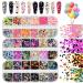 36 Color Nail Sequins Kalolary Nail Art Flake Nail Glitter Paillette Mixed Round Thin Shining 3D Nail Art Stickers for Valentine's Day Nail Decoration DIY Makeup Resin Mold DIY
