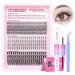 PHKERATA Individual Eyelashes DIY Eyelash Extension Kit Cluster Lashes Wispy Lash Extension Kit with Bond and Seal and Lash Tweezers 4 Types Eyelash Clusters Bottom Wispy 20D Lashes 4 Types Mix Kit