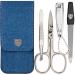 Three swords - 4 pcs.Nail care set 'Capri' |High quality nailetui for manicure and pedicure.Color: textile fabric jeans look |Contents: nail scissors nail clips tweezers sapphire nail file blue / textile jeans
