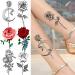 Black Sketch Rose & Snake Temporary Tattoos for Women - Waterproof Sexy Red Rose & Crescent Moon Tattoo Sticker Kit - Buy Online on SooperMarket.com