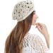 ZLYC Handmade Cotton Slouchy Crochet Beret with Cutout Floral Design - Plain Beige Women's Beanie Hat - Buy Online on SooperMarket.com