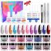 24 Pcs Dip Powder Nail Kit Glitter 12 Color Dipping Powder Set Nail Dip Powder Kit System with Base Top Coat Activator Brush Saver DIY Home Gifts for Women for DIY at Home and Salon