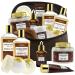 Gifts for Him, Sandalwood Bath Gift Set, Personal Self Care Spa Kit, Relaxing Man Gift Basket for Dad, Shower Gel, Bubble Bath, Body Oil, Bath Bomb & More in Brown Leather Cosmetic Bag