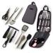 Camp Cooking Utensil Set & Outdoor Kitchen Gear-10 Piece Cookware Kit, Portable Compact Carry Case -for Camping, Hiking, RV, Travel, BBQ, Grilling-Stainless Steel Accessories- Fork, Spoon, Knife, etc Gray 10