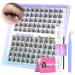 Wispy Individual Eyelashes DIY Lash Extension Kit Natural Clear Band Cluster Lashes with Lash Glue Bond and Seal and Lash Tweezers C Curl Fluffy Lashes Individual Cluster by PHKERATA(100Pcs 12/14MM) Wispy Kit C Curl