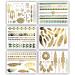 Terra Tattoos Gold Turquoise Metallic Temporary Tats 75+ Boho Henna Designs Feathers  Stars  Birds - Waterproof Nontoxic Long Lasting Perfect for Beach  Festivals  & more!