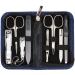 Three swords - 8 pcs.Manicure set 'Roma' |High quality nail care set in blue textile fabric etui |Contents: nail scissors set foot and nail clippers tweezers glass nail files sapphire nail file blue / textile jeans