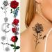 Black Sketch Rose & Snake Temporary Tattoos for Women - Waterproof Sexy Red Rose & Crescent Moon Tattoo Sticker Kit - Buy Online on SooperMarket.com