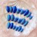 Luvadeyo 24 PCs Blue Gradient Coffin Press on Nails | Glitter Artificial False Nails for Women & Girls | Double-Sided Adhesive Tabs Included - Buy Online on SooperMarket.com