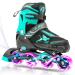 Inline Skates for Kids,Roller Blades,Adjustable Roller Skates with 4 Illuminating Pu Wheels,Outdoors Indoors Roller Blades for Boys Girls Beginners Green Medium - Big Kids (1 - 4 US)