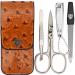 Three swords - 4 pcs.Nail care set 'Capri' |High quality nailetui for manicure and pedicure.Color: artificial leather in Strauss optics |Contents: nail scissors nail clips tweezers sapphire nail file Straussimitation Cognac - synthetic leather