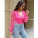 Fayenne Womens Tops Deep V Neck Cross Wrap Sexy Tops Polka Dot Mesh Long Sleeve T Shirt Casual Blouses M Hot Pink - Buy Online on SooperMarket.com