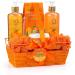 Home Spa Gift Basket - Orange & Mango Fragrance - 7pc Bath & Body Set For Women & Men Contains Shower Gel Bubble Bath Body Lotion Bath Salt 2 Bath Poufs & Handmade Basket