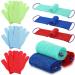Newwiee 6 Pack Exfoliating Shower Bath Gloves and Body Scrubber Set - 3 Pairs Exfoliating Gloves and 3 Pcs African Bath Sponge for Daily Shower (Red Blue Green) - Buy Online on SooperMarket.com
