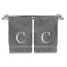 Monogrammed Hand Towel, Personalized Gift, Set of 2- Silver Block Letter Embroidered Towel - Extra Absorbent 100% Turkish Cotton - Soft Terry Finish - Initial C Gray Initial C Gray & Silver