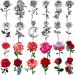 EGMBGM 24 Sheets Black Sketch Rose With Snake Temporary Tattoos For Women, Sexy Red Rose Branch Crescent Moon Tattoo Sticker For Girls, Waterproof Arm Leg Neck Fake Flowers Tattoo Temporary Tatoo Kit
