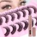 False Eyelashes with Lash Glue D Curl Natural Fake Mink Eye Lashes Fluffy 18MM Clear Band Wispy Eyelashes Cat Eye Lashes Strip Eyelashes Natural by PHKERATA 7 Pairs Fluffy Lashes with Glue