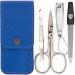 Three swords - 4 pcs.Nail care set 'Capri' |High quality nailetui for manicure and pedicure.Color: Blue Kunt leather |Contents: nail scissors nail clippers tweezers sapphire nail file blue / synthetic leather