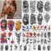Yazhiji 49 sheets Large Flowers Skull Waterproof Temporary Tattoos for Women and Girls  Realistic Tiger Wolf Bird Temporary Fake Tattoo for Kids or Adults