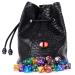 Large Dice Bag with 7 Complete Dice Sets | Black Dragon DND Dice Bag and 49 Polyhedral Dice | Green Satin Interior Lining | Man-Handles 150+ Dice