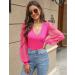 Fayenne Womens Tops Deep V Neck Cross Wrap Sexy Tops Polka Dot Mesh Long Sleeve T Shirt Casual Blouses L Hot Pink - Buy Online on SooperMarket.com