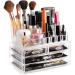 Clear Cosmetic Storage Organizer - Easily Organize Your Cosmetics, Jewelry and Hair Accessories. Looks Elegant Sitting on Your Vanity, Bathroom Counter or Dresser. Clear Design for Easy Visibility. 4-Drawer | 16 Compartments