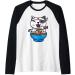 Kawaii Anime Cat Eating Ramen Noodles Japanese Raglan Baseball Tee