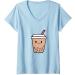 Womens Cute Kawaii Boba Milk Tea Bubble Tapioca Pearls Tea Lover V-Neck T-Shirt